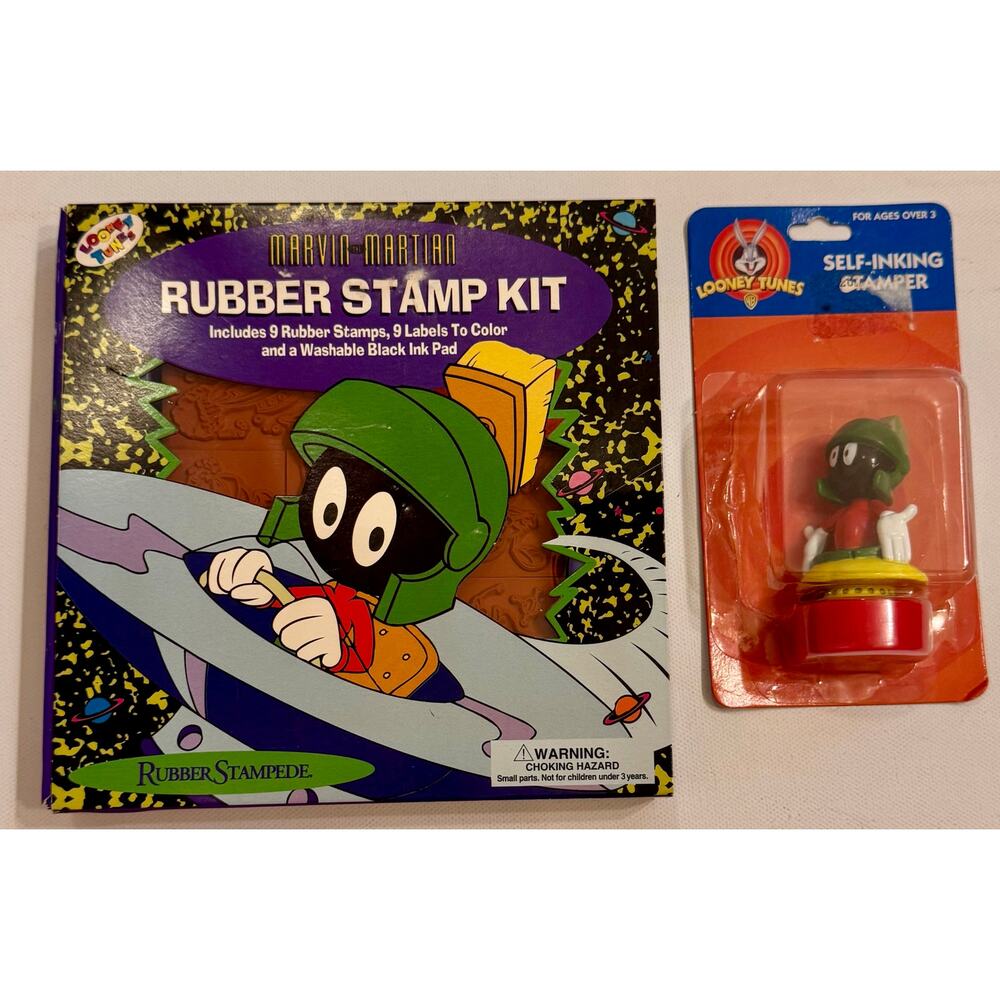 New in Box 90s Rubber Stampede Marvin Martian Rubber Stamp Kit w/Individual